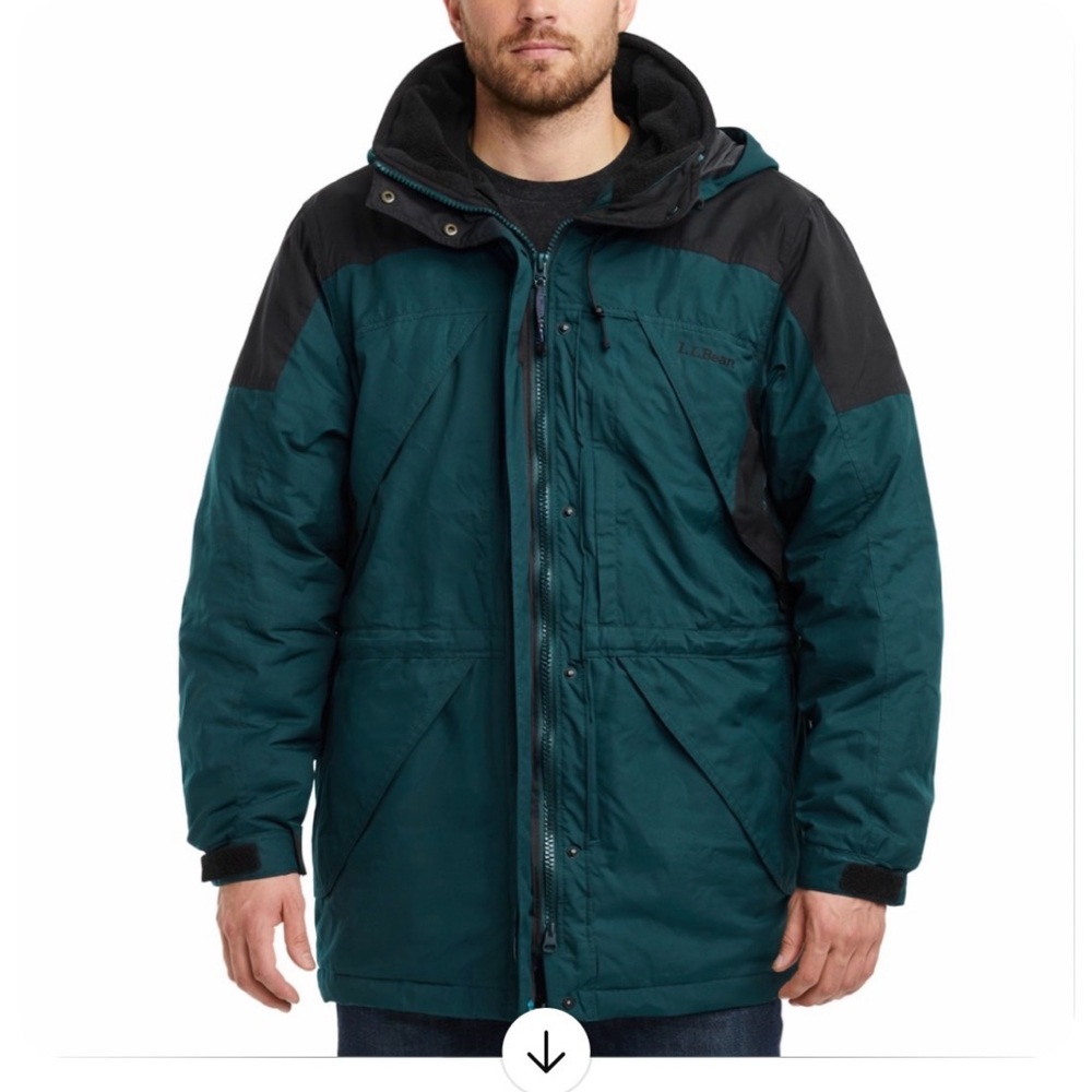 L.L. Bean Vintage Insulated Hooded Parka Coat Teal Black Winter Jacket